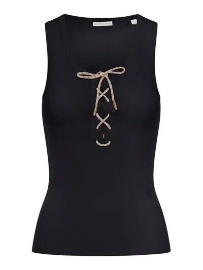 Burberry Ribbed Adjustable Drawstring Tank Top With Equestrian Knight Design In Black