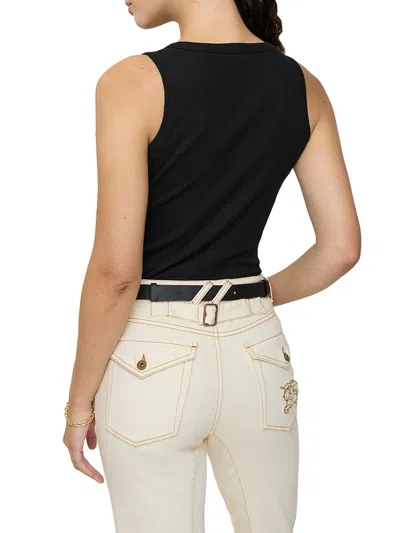Burberry Ribbed Adjustable Drawstring Tank Top With Equestrian Knight Design In Black