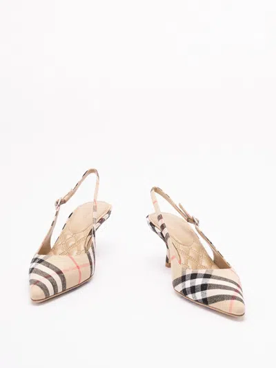 Burberry Adjustable Buckled Strap Pointed Toe Kitten Heel Shoes 5.5cm In Brown