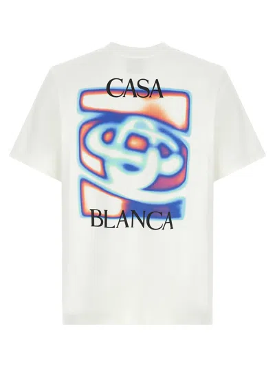 Casablanca Men White Crewneck T-shirt With Logo Detail On The Front And Maxi Logo On The Rear In Cot
