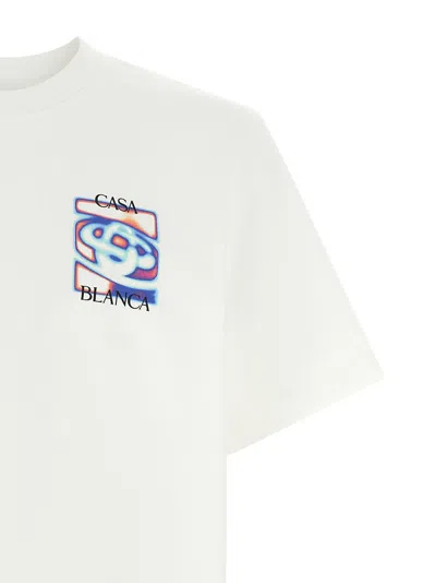 Casablanca Men White Crewneck T-shirt With Logo Detail On The Front And Maxi Logo On The Rear In Cot