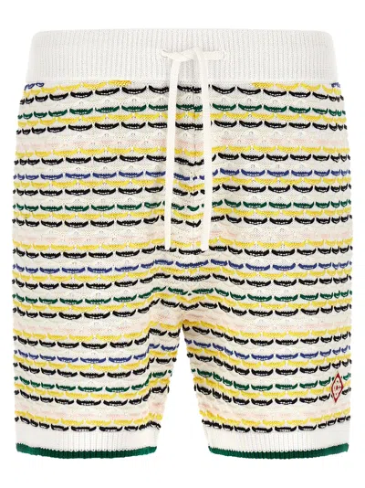 Casablanca Men White Crochet Cotton Tuck Stitch Shorts In Multi