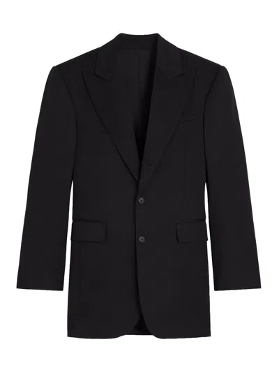 Celine Women Colonne Wool Jacket With Diagonal Weave In Black