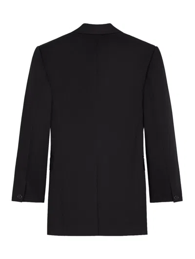 Celine Women Colonne Wool Jacket With Diagonal Weave In Black