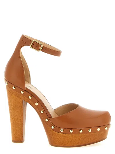 Chloé Lola Studded Leather Platform Sandals In Brown