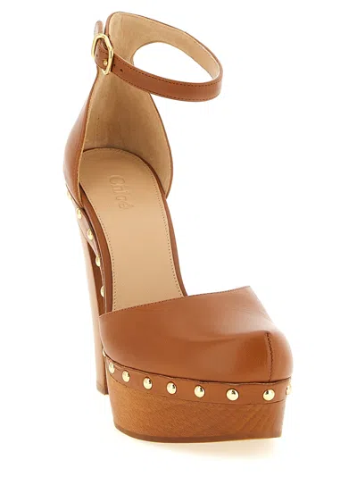 Chloé Lola Studded Leather Platform Sandals In Brown