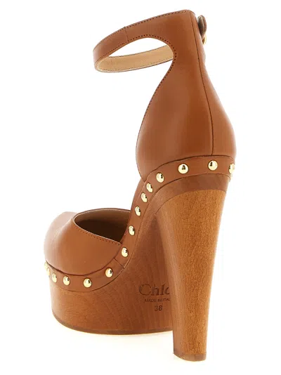 Chloé Lola Studded Leather Platform Sandals In Brown