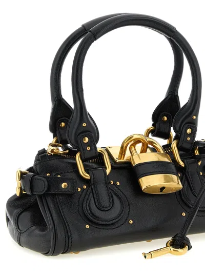 Chloé Paddington Black Shoulder Bag With Oversized Padlock And C-shaped Buckles In Grainy Leather Woman In Black