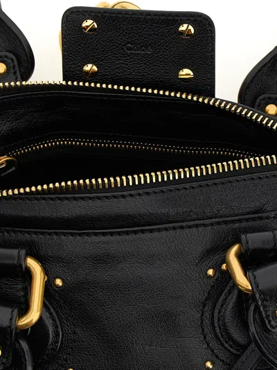 Chloé Paddington Black Shoulder Bag With Oversized Padlock And C-shaped Buckles In Grainy Leather Woman In Black