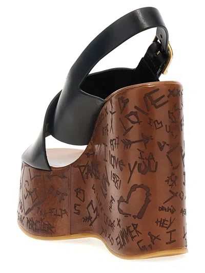 Chloé Maxime Black Wedges With High Embossed High Wedge Heel And Crossover Strap On The Toe In Leather Wom In Black