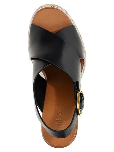 Chloé Maxime Black Wedges With High Embossed High Wedge Heel And Crossover Strap On The Toe In Leather Wom In Black
