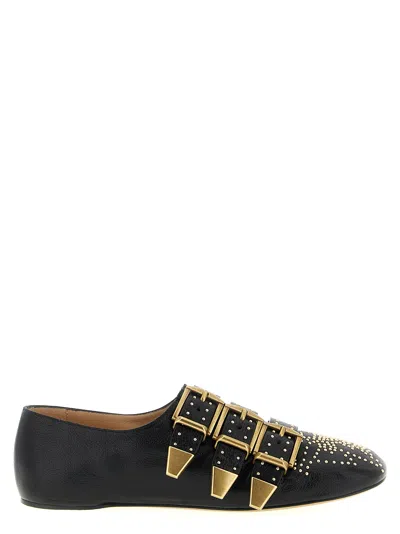 Chloé Susanna Buckle-details Studded Flat Pumps In Black