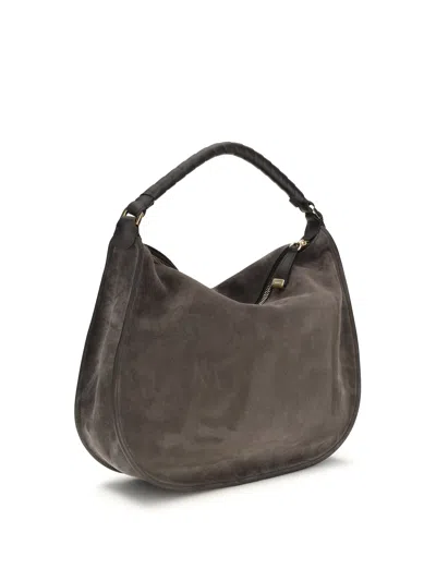 Chloé Marcie Medium Black Shoulder Bag With Logo Lettering On The Front In Suede Woman In Brown