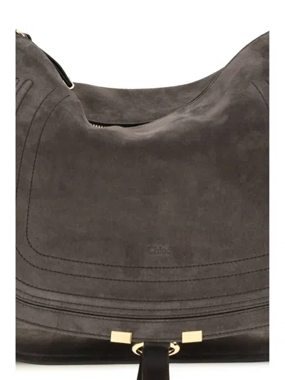 Chloé Marcie Medium Black Shoulder Bag With Logo Lettering On The Front In Suede Woman In Brown