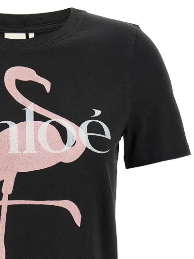 Chloé Women Black Crewneck T-shirt With Maxi Logo Print On The Front In Cotton Woman