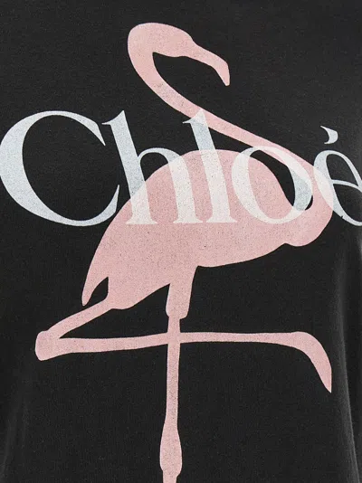Chloé Women Black Crewneck T-shirt With Maxi Logo Print On The Front In Cotton Woman