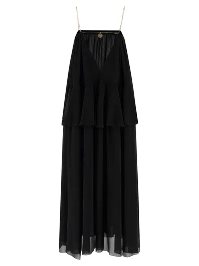Chloé Open-back Embellished Tiered Silk-georgette Maxi Dress In Black