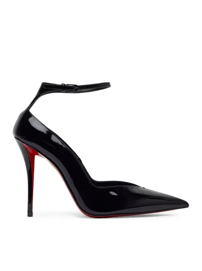 Christian Louboutin Black Patent Leather Erozee Pumps With Ankle Strap In Black