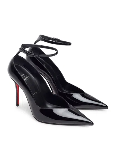 Christian Louboutin Black Patent Leather Erozee Pumps With Ankle Strap In Black