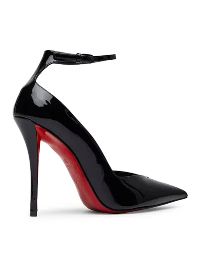 Christian Louboutin Black Patent Leather Erozee Pumps With Ankle Strap In Black