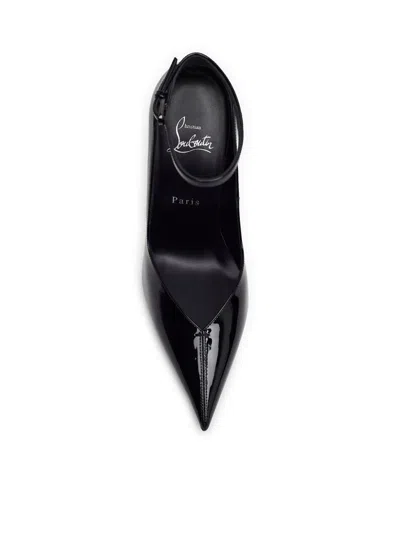 Christian Louboutin Black Patent Leather Erozee Pumps With Ankle Strap In Black