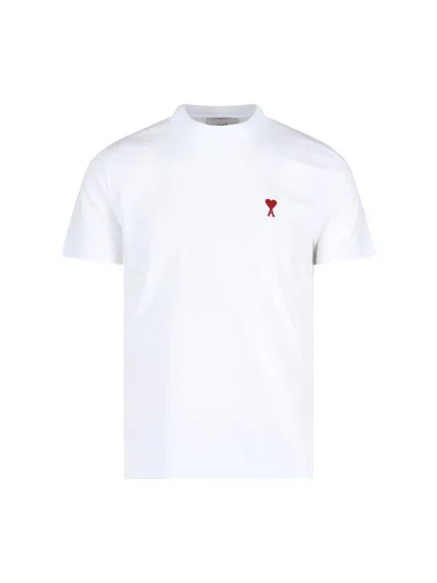 Ami Alexandre Mattiussi Ami Paris Men Cotton T-shirt With Iconic Embroidery In White