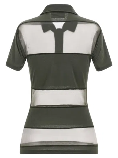 Coperni Striped Sheer Polo Shirt Short Sleeves In Green