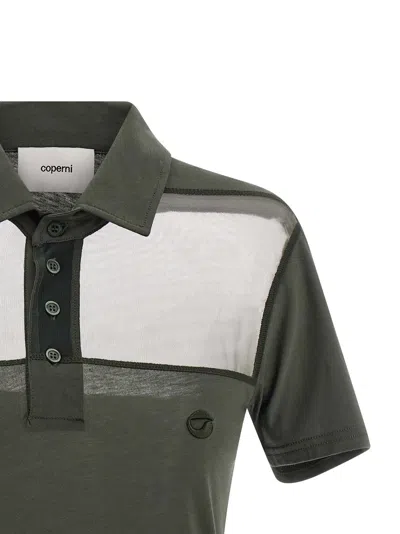 Coperni Striped Sheer Polo Shirt Short Sleeves In Green