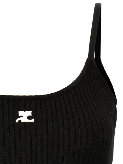 Courrèges Ribbed Spaghetti Strap Top With Elegant Logo Detail And Luxurious Fabric Blend In Black