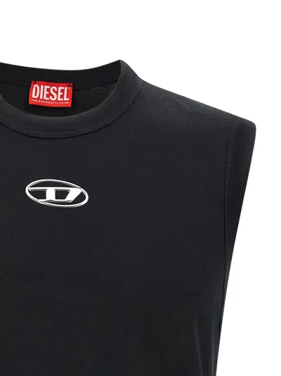 Diesel T-bisco-iod Black Sleeveless Top With Logo Detail On The Front In Cotton Man In Metallic