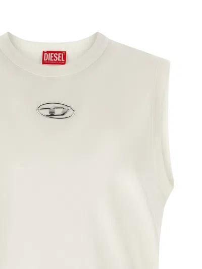 Diesel T-bisco-iod White Sleeveless Top With Logo Detail On The Front In Cotton Man