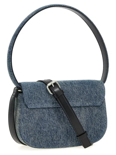 Diesel Shoulder Bag In Blue Denim With Leather Trims And Oval D Plaque
