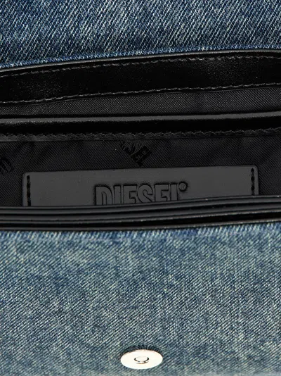 Diesel Shoulder Bag In Blue Denim With Leather Trims And Oval D Plaque