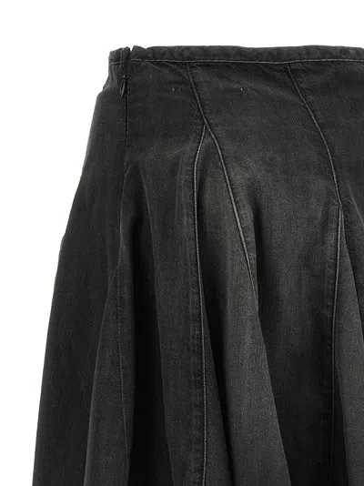 Diesel De-spiki-s Short Denim Skirt With Washed-out Effect In Black