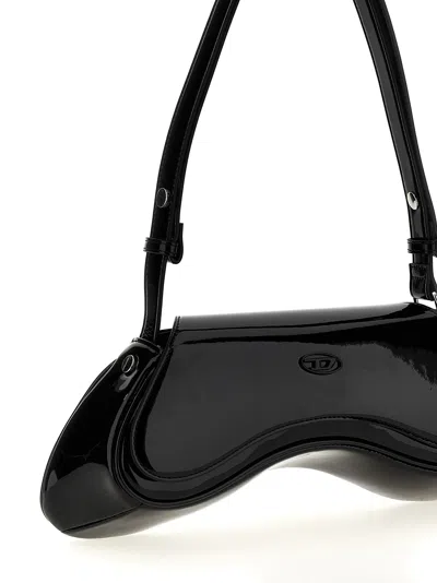 Diesel Curved Black Play Clutch With Glossy Finish And Magnetic Closure