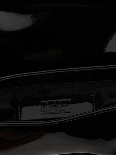 Diesel Curved Black Play Clutch With Glossy Finish And Magnetic Closure