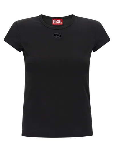 Diesel Women Black T-shirt With Logo On The Front And Ribbed Design In Cotton Woman