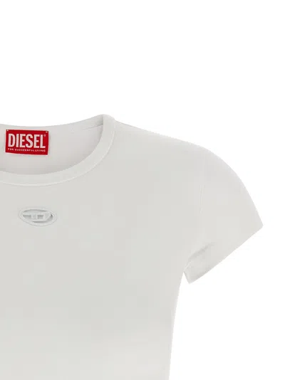 Diesel Women White T-shirt With Logo On The Front And Ribbed Design In Cotton Woman