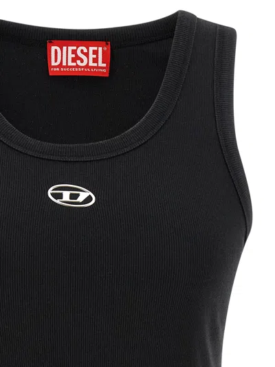 Diesel Black Tank Top With Logo On The Front And Ribbed Design In Cotton Woman In Blue