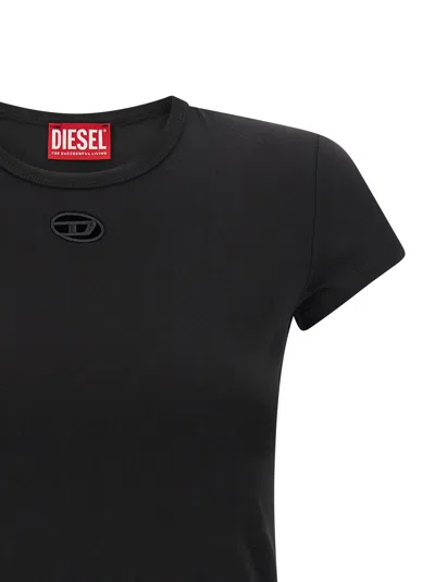 Diesel Women Black T-shirt With Logo On The Front And Ribbed Design In Cotton Woman