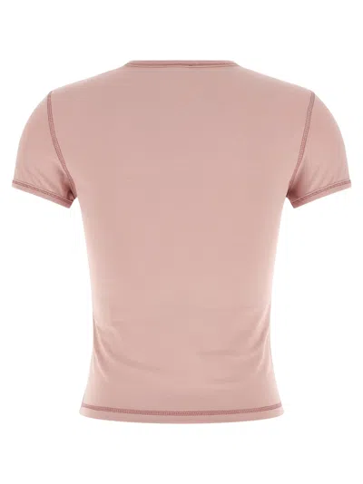 Diesel Women Pink Crew Neck T-shirt With Front Print And Beaded Details In Cotton Woman In Gold