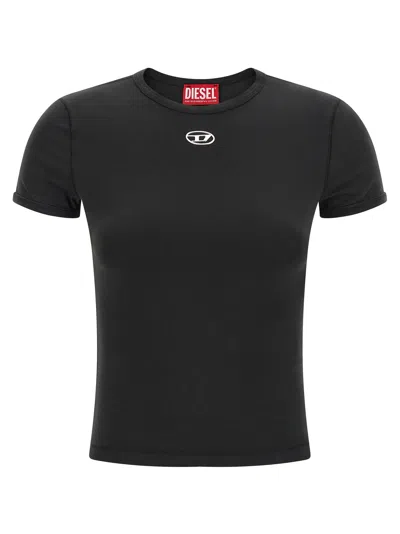 Diesel Women Black T-shirt With Logo On The Front And Ribbed Design In Cotton Woman