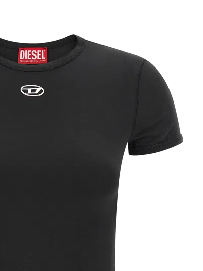 Diesel Women Black T-shirt With Logo On The Front And Ribbed Design In Cotton Woman