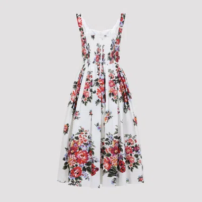 Dolce & Gabbana White Cotton Midi Dress With Floral Print Dolce E Gabbana In Multi