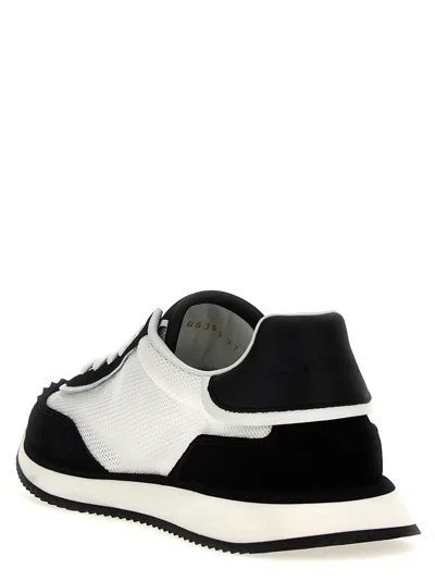 Dolce & Gabbana Dg Cushion White And Black Low Top Sneakers With Logo Print In Mixed Materials Woman
