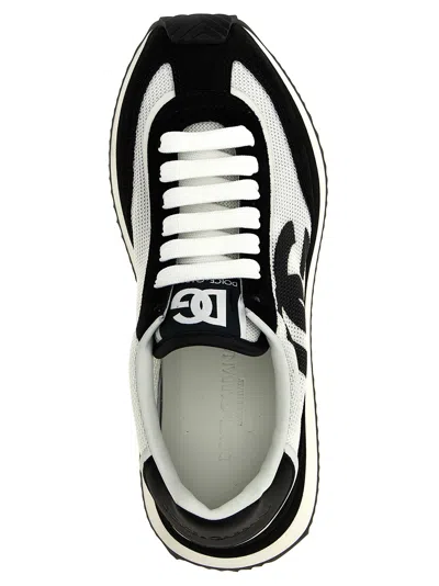 Dolce & Gabbana Dg Cushion White And Black Low Top Sneakers With Logo Print In Mixed Materials Woman