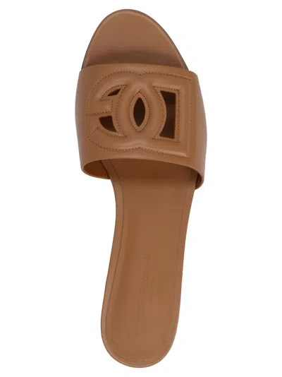 Dolce & Gabbana Women Slide Sandals With Cut Out Logo In Leather Woman In Multi