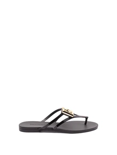 Dolce & Gabbana Black Thong Sandals With Logo Plaque On The Front In Rubber Woman