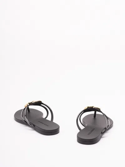 Dolce & Gabbana Black Thong Sandals With Logo Plaque On The Front In Rubber Woman