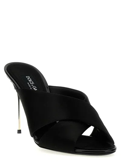 Dolce & Gabbana Satin Mules With Metal Heel. In Black
